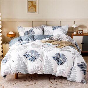 Duvet Cover Set,100% Cotton Comforter Cover with Leaf Pattern Duvet Cover
